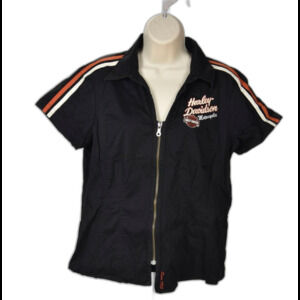 Harley Davidson Women's Embroidered Front Zip Motorcycle Shirt Size L